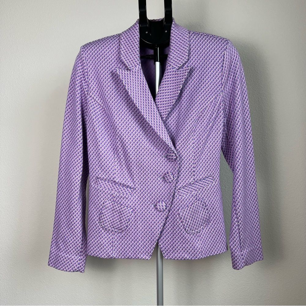 CAbi Maverick Imperial Blazer Jacket Purple Pink Geometric Women M Old Money